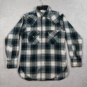 Vintage Woolrich Wool Blend Plaid Western Pearl Snap Flannel Shirt Green Mens M